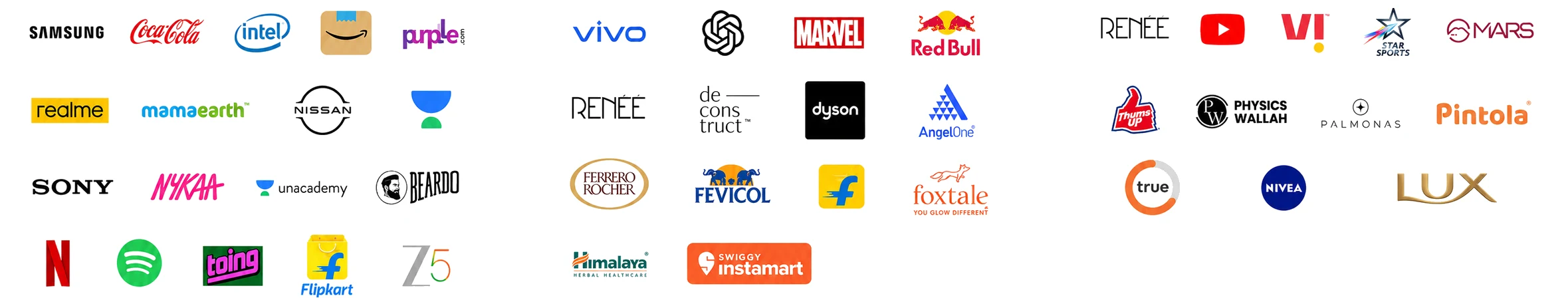 Samsung, Coca-Cola, Intel, Amazon, Nykaa, Spotify, Netflix, Red Bull, Flipkart and more