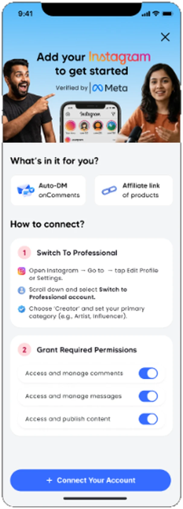 Auto DM — connect Instagram